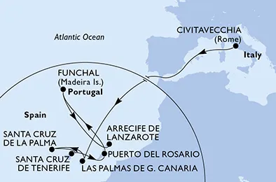 Route 10 Nächte Kanaren ab Civitavecchia (Rom) bis Arrecife/Lanzarote