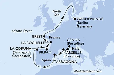 Route 11 Nächte Nordeuropa ab Genua bis Warnemünde