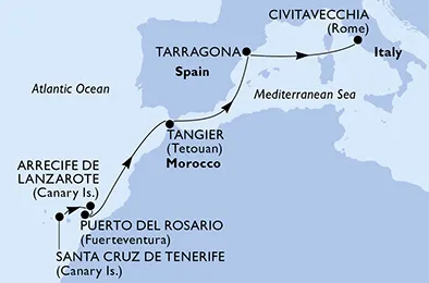 Route 8 Nächte Kanaren ab Santa Cruz De Tenerife bis Civitavecchia (Rom)