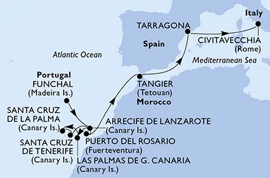 Route 13 Nächte Kanaren ab Madeira (Funchal) bis Civitavecchia (Rom)