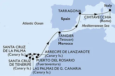 Route 10 Nächte Kanaren ab Las Palmas/Gran Canaria bis Civitavecchia (Rom)
