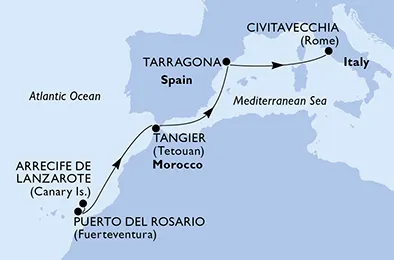 Route 7 Nächte Kanaren ab Arrecife/Lanzarote bis Civitavecchia (Rom)