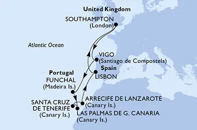 Route 12 Nächte Nordeuropa ab/bis Southampton