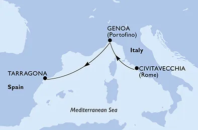 Route 3 Nächte Mittelmeer ab Civitavecchia (Rom) bis Tarragona