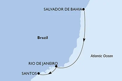 Route 4 Nächte Südamerika ab Salvador bis Santos