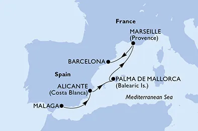 Route 4 Nächte Nordeuropa ab Malaga bis Barcelona
