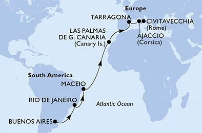 Route 18 Nächte Positionierungsfahrten ab Buenos Aires bis Civitavecchia (Rom)