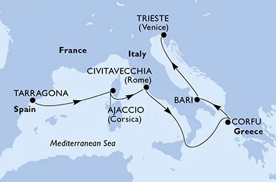 Route 6 Nächte Positionierungsfahrten ab Tarragona bis Triest