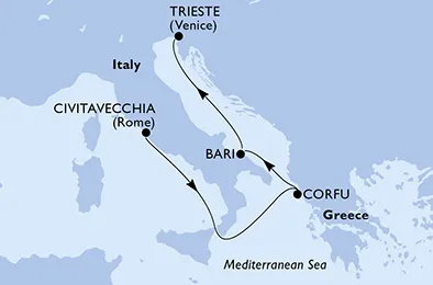 Route 4 Nächte Mittelmeer ab Civitavecchia (Rom) bis Triest