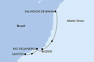 Route 4 Nächte Südamerika ab Santos bis Salvador