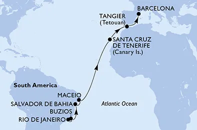 Route 16 Nächte Positionierungsfahrten ab Rio De Janeiro bis Barcelona