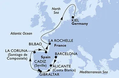 Route 10 Nächte Nordeuropa ab Barcelona bis Kiel