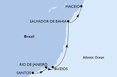 Route 6 Nächte Positionierungsfahrten ab Santos bis Maceió