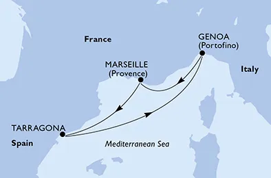 Route 4 Nächte Mittelmeer ab/bis Marseille