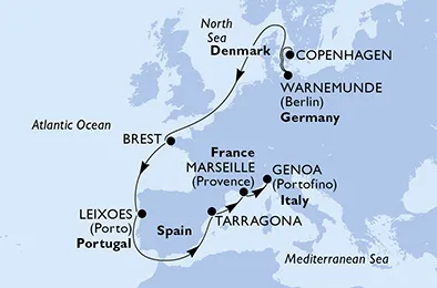 Route 11 Nächte Nordeuropa ab Kopenhagen bis Genua