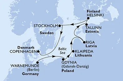 Route 9 Nächte Nordeuropa ab Warnemünde bis Kopenhagen