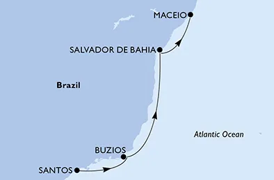 Route 4 Nächte Südamerika ab Santos bis Maceió