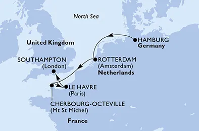Route 5 Nächte Nordeuropa ab Hamburg bis Southampton