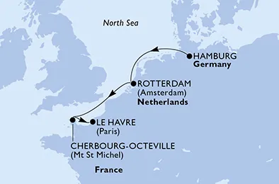 Route 4 Nächte Nordeuropa ab Hamburg bis Paris/Le Havre
