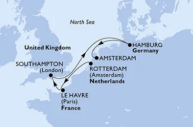 Route 6 Nächte Nordeuropa ab Rotterdam bis Amsterdam