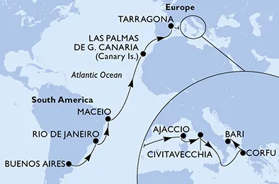 Route 21 Nächte Positionierungsfahrten ab Buenos Aires bis Bari