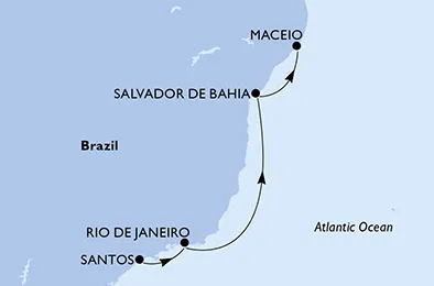 Route 4 Nächte Südamerika ab Santos bis Maceió