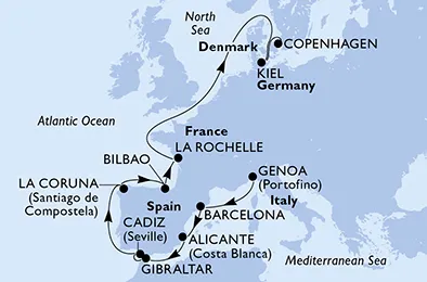 Route 13 Nächte Nordeuropa ab Genua bis Kopenhagen