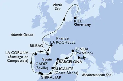 Route 12 Nächte Nordeuropa ab Genua bis Kiel
