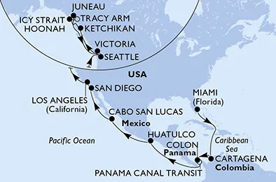 Route 25 Nächte Positionierungsfahrten ab Miami bis Seattle