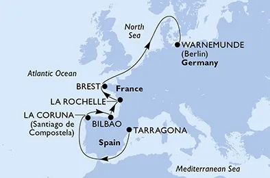 Route 9 Nächte Nordeuropa ab Tarragona bis Warnemünde