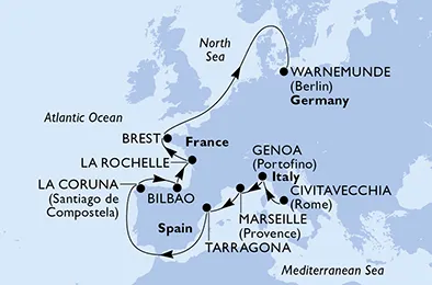 Route 12 Nächte Nordeuropa ab Civitavecchia (Rom) bis Warnemünde