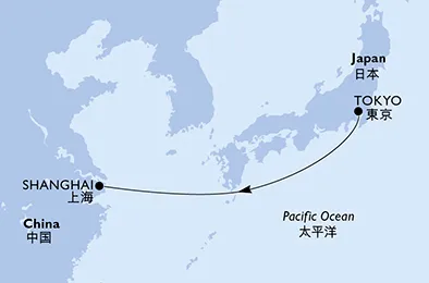 Route 3 Nächte Asien ab Tokyo bis Shanghai