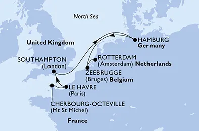 Route 7 Nächte Nordeuropa ab Cherbourg bis Rotterdam