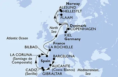 Route 18 Nächte Nordeuropa ab Barcelona bis Kopenhagen