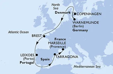 Route 10 Nächte Nordeuropa ab Kopenhagen bis Marseille