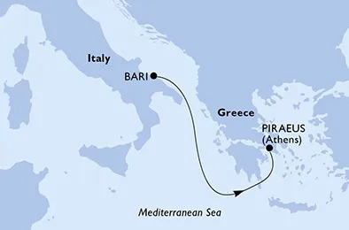 Route 2 Nächte Mittelmeer ab Bari bis Piräus (Athen)