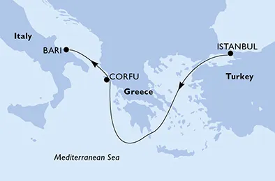 Route 3 Nächte Mittelmeer ab Istanbul bis Bari
