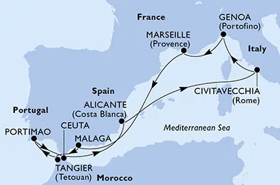 Route 10 Nächte Mittelmeer ab/bis Marseille