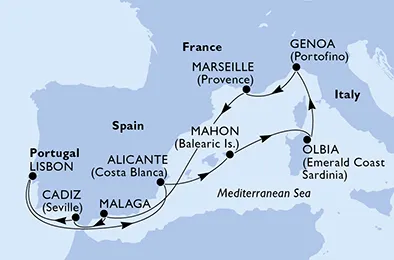 Route 10 Nächte Mittelmeer ab/bis Marseille