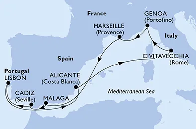 Route 10 Nächte Mittelmeer ab/bis Alicante