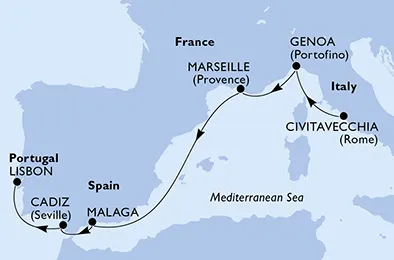 Route 6 Nächte Mittelmeer ab Civitavecchia (Rom) bis Lissabon