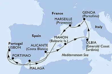 Route 10 Nächte Mittelmeer ab/bis Lissabon