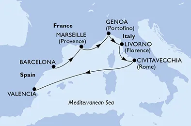 Route 6 Nächte Mittelmeer ab Barcelona bis Valencia