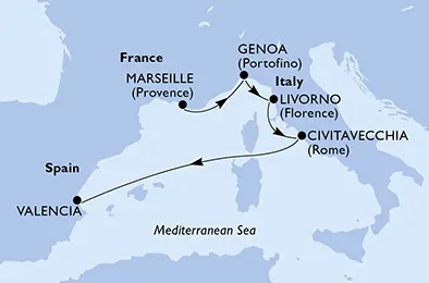 Route 5 Nächte Mittelmeer ab Marseille bis Valencia