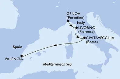 Route 4 Nächte Mittelmeer ab Genua bis Valencia