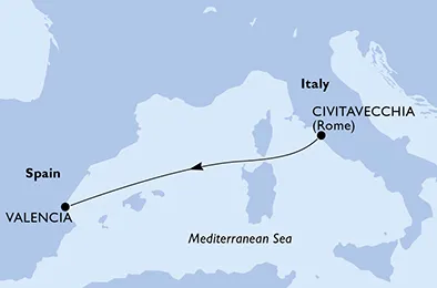 Route 2 Nächte Mittelmeer ab Civitavecchia (Rom) bis Valencia