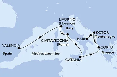 Route 7 Nächte Mittelmeer ab Valencia bis Bari
