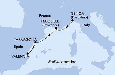 Route Mittelmeer ab Genua bis Valencia