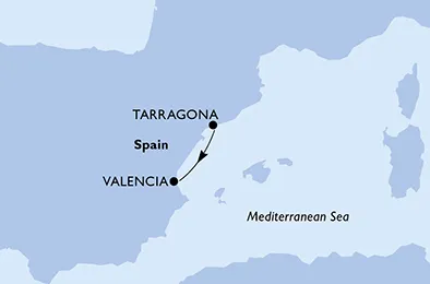 Route 1 Nacht Mittelmeer ab Tarragona bis Valencia