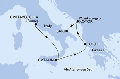 Route 4 Nächte Mittelmeer ab Civitavecchia (Rom) bis Bari
